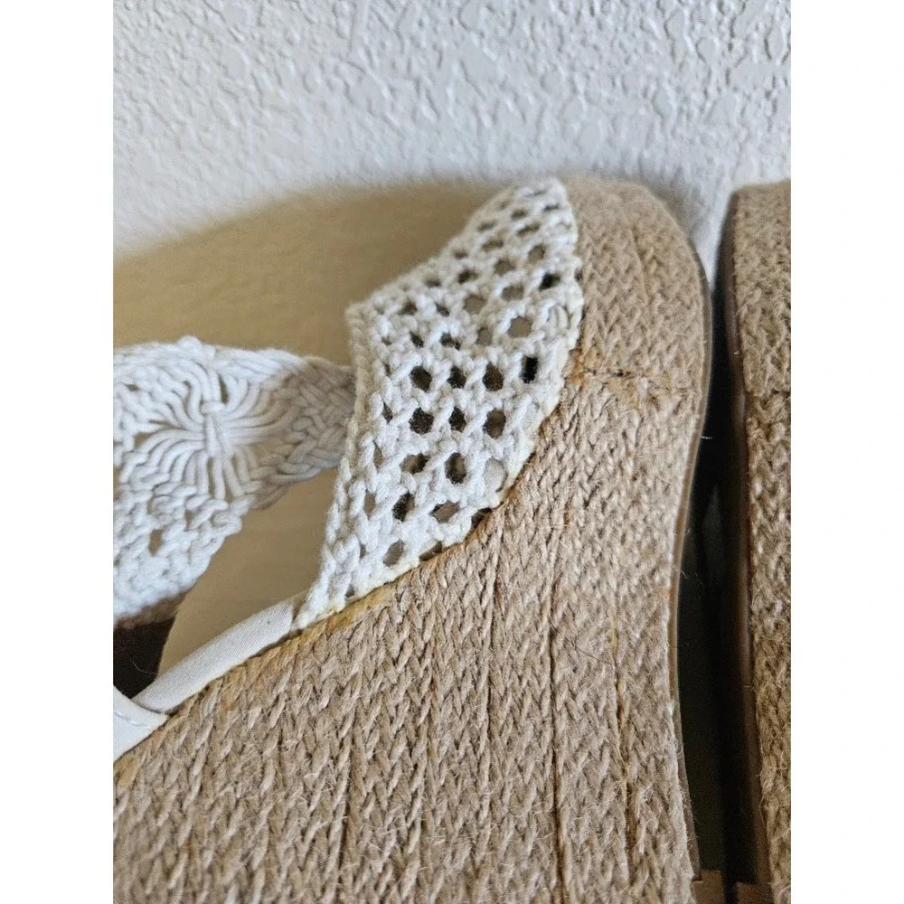 Lucky Brand Macrame Crochet Sandals Wedge Heels Cream Women Size 8 Boho